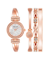 Anne Klein Women's Quartz Rose Gold-Tone Metal Alloy Bangle Watch Set, 24mm