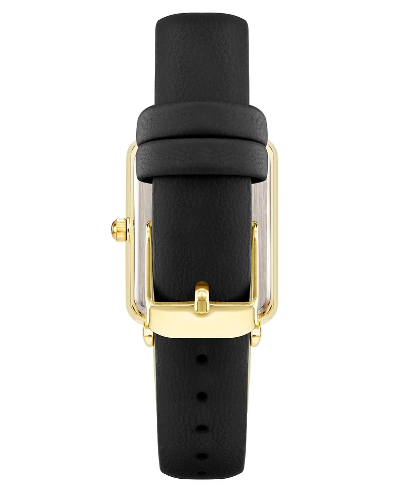 Anne Klein Women's Quartz Rectangular Black Leather and Gold-Tone Metal Alloy Watch, 26mm