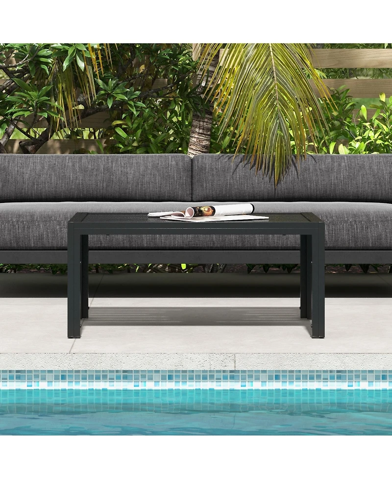 Outsunny Outdoor Table, Recgle Side Table with Steel Frame,