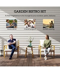 Outsunny 3 Piece Patio Set, Wood Effect Metal Bistro Set,