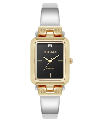 Anne Klein Women's Quartz Rectangular Black and Two-Tone Metal Alloy Bangle Watch, 23mm
