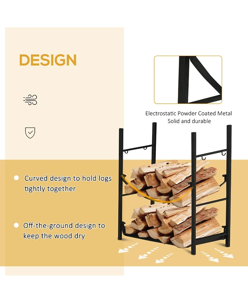 Outsunny 18" 2-Tier Firewood Log Wood Storage Rack & Accessories