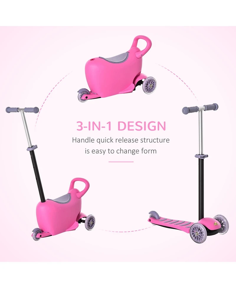 Qaba 3-in-1 Kids Scooter, Ride-on Sliding Car & Push Walker for 2-6 years,