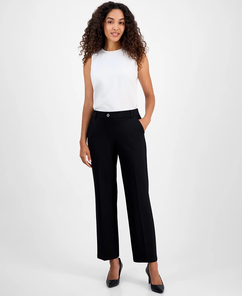 Kasper Women's Mid-Rise Pull-On Straight-Leg Pants, Regular & Petite