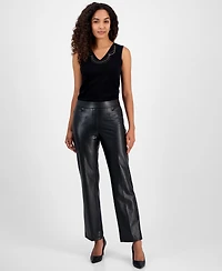 Kasper Faux-Leather Mid-Rise Straight-Leg Pants, Regular & Petites
