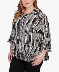 Alfred Dunner Plus As Usual Woven Zebra Button Front Top