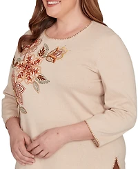 Alfred Dunner Plus Mount Laurel Asymmetrical Embroidered Flower Sweater