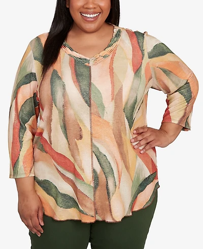 Alfred Dunner Plus Mount Laurel Stained Glass Shimmer V-Neck Top