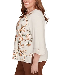 Alfred Dunner Plus Mount Laurel Textured Scroll Embroidered Top