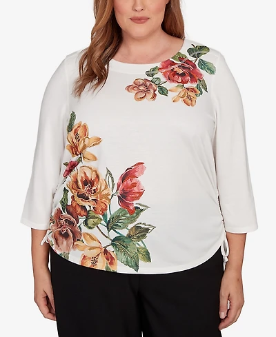 Alfred Dunner Plus Mount Laurel Asymmetric Floral Side Tie Top