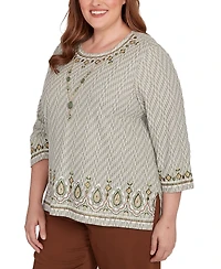 Alfred Dunner Plus Mount Laurel Textured Medallion Bordered Top with Necklace