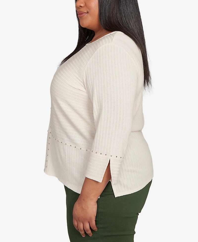 Alfred Dunner Plus Mount Laurel Heat Set Embellished Solid Top