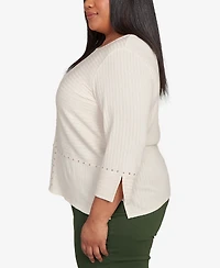 Alfred Dunner Plus Mount Laurel Heat Set Embellished Solid Top