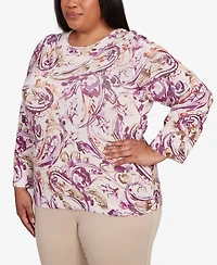 Alfred Dunner Plus Urban Legend Shimmer Paisley Crew Neck Sweater