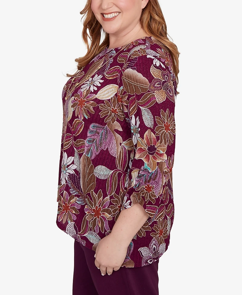 Alfred Dunner Plus Urban Legend Batik Floral Melange Printed Top