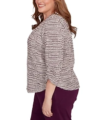 Alfred Dunner Plus Urban Legend Textured Shimmer Space Dye Top with Necklace