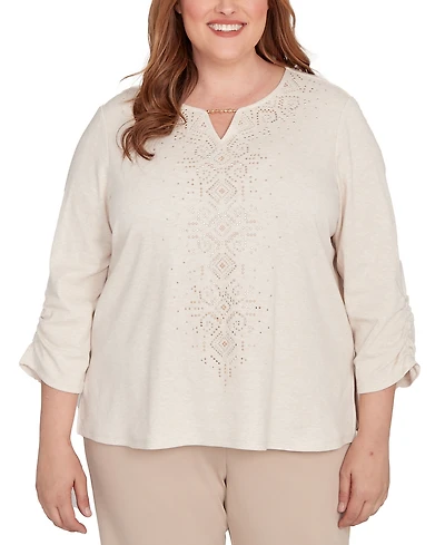 Alfred Dunner Plus Urban Legend Center Embellished V-Neck Top