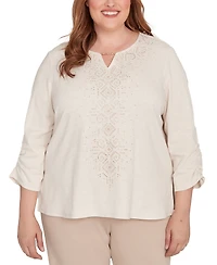 Alfred Dunner Plus Urban Legend Center Embellished V-Neck Top
