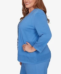 Alfred Dunner Plus As Usual Animal Two One Pull On Periwinkle Sweater