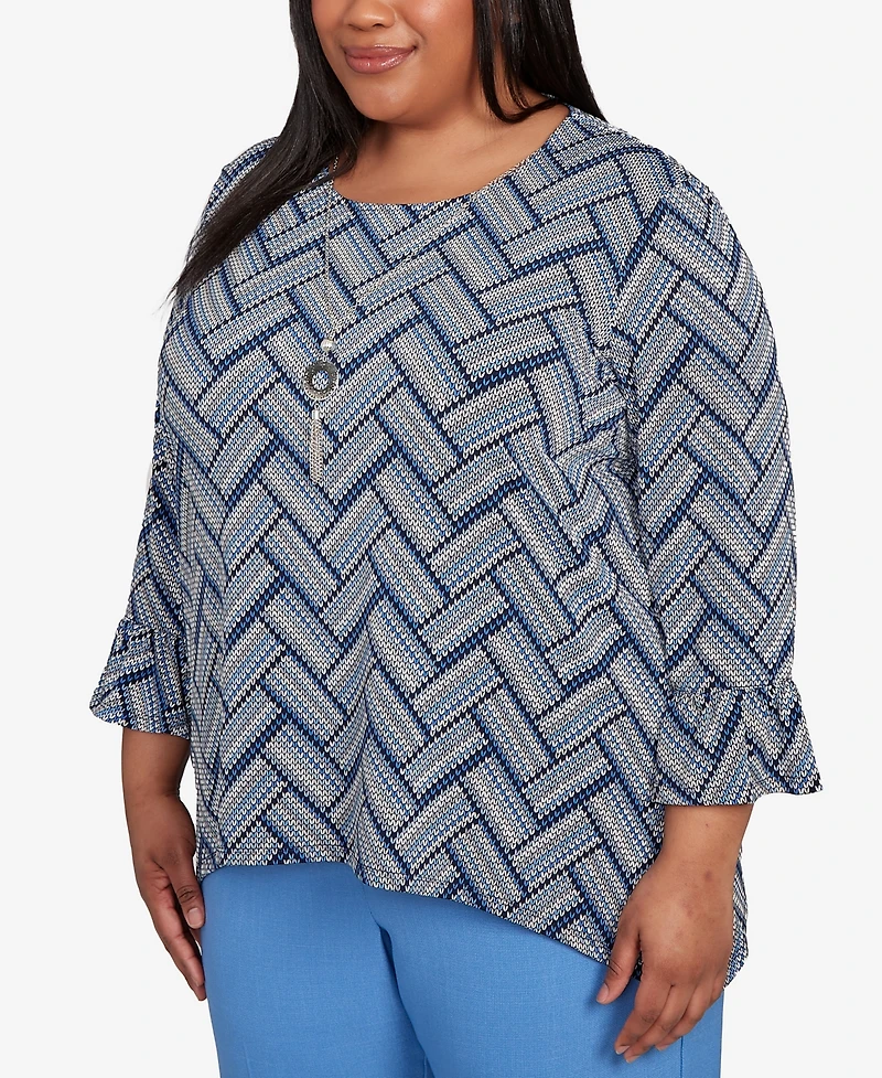 Alfred Dunner Plus As Usual Chevron Textured Knit Top with Necklace