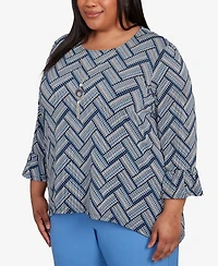 Alfred Dunner Plus As Usual Chevron Textured Knit Top with Necklace
