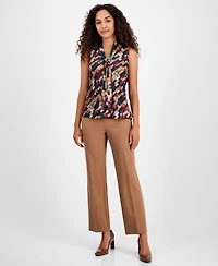 Kasper Geo-Print Satin Tie-Neck Sleeveless Top, Regular & Petites