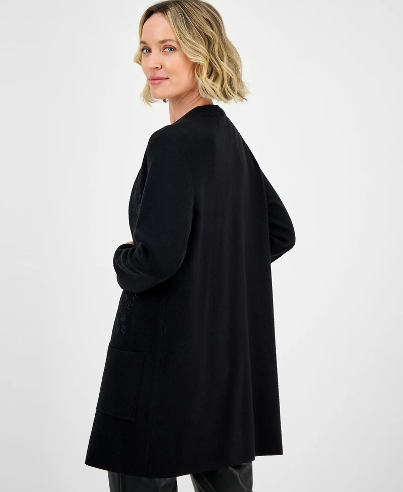 Kasper Women's Windowpane Open-Front Cardigan