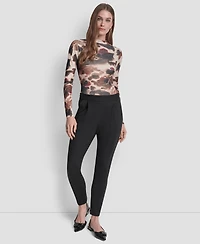 Dkny Women's Double Pleated Ponte Mid Rise Ankle Pants