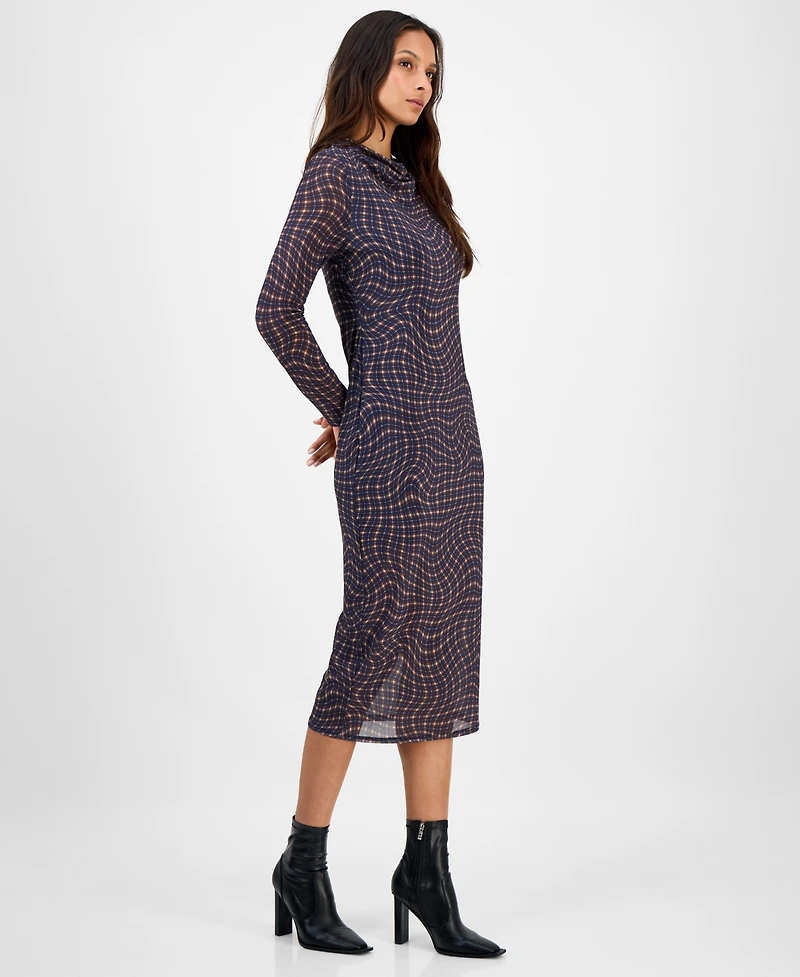 Bar Iii Women's Mock Neck Printed Mesh Midi Dress, Macy's Exclusive