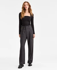 Bar Iii Women's Buckle-Tab Pleated Trousers, Macy's Exclusive