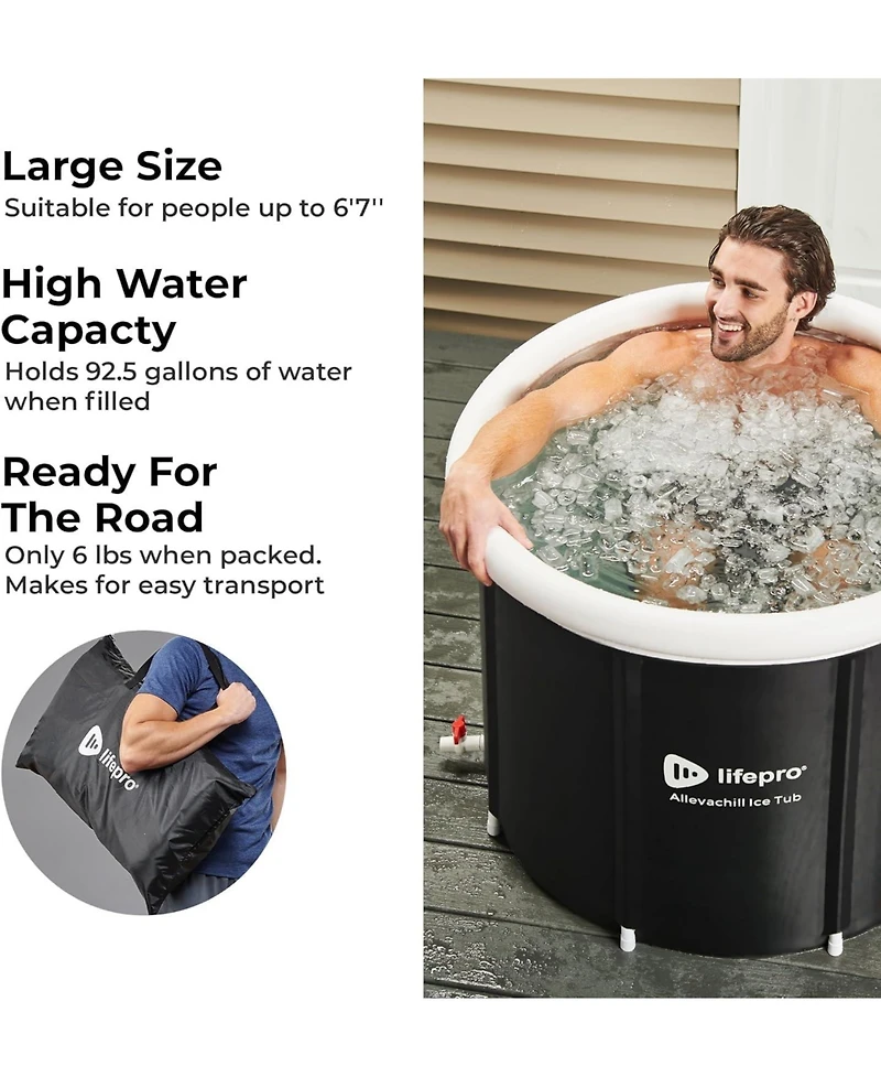 Lifepro Portable Ice Bath Tub with Lid & Storage Bag – Lightweight Cold Plunge Tub for Home or Travel Use, 14°F–122°F Temperat