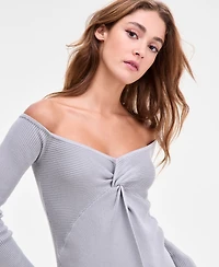 Bar Iii Women's Twist-Front Ribbed Knit Sweater, Macy's Exclusive