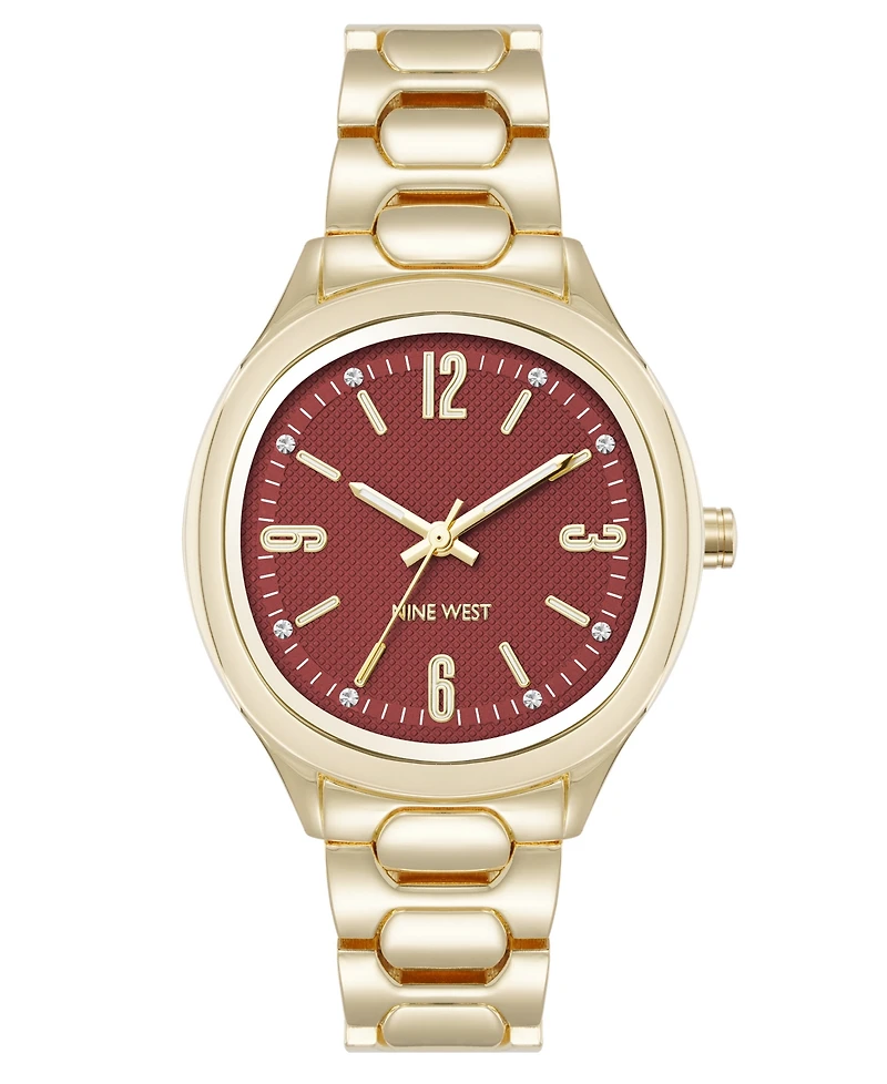 Anne Klein Women's Quartz Unique Burgundy and Gold-Tone Metal Alloy Watch, 33mm