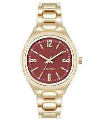 Anne Klein Women's Quartz Unique Burgundy and Gold-Tone Metal Alloy Watch, 33mm