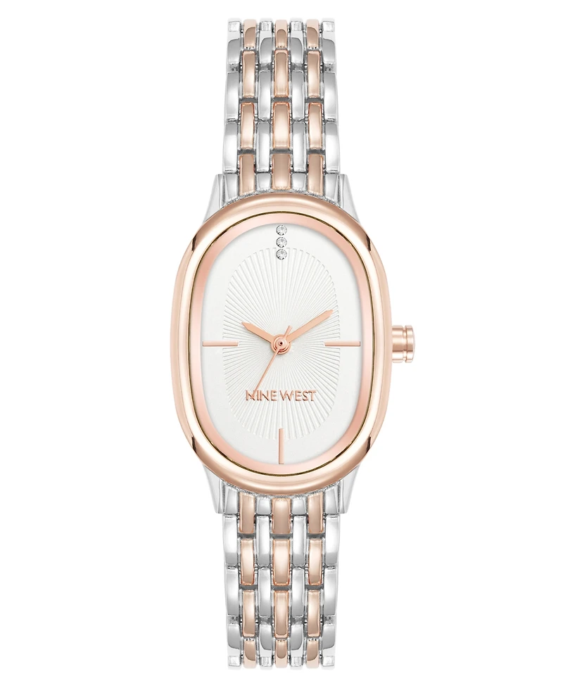 Anne Klein Women's Quartz Delicate Oval Silver-Tone and Rose Gold-Tone Metal Alloy Watch, 23mm