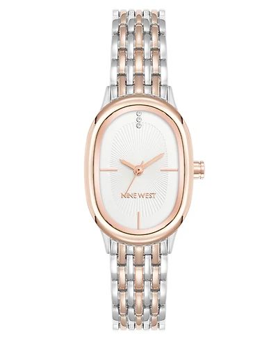 Anne Klein Women's Quartz Delicate Oval Silver-Tone and Rose Gold-Tone Metal Alloy Watch, 23mm