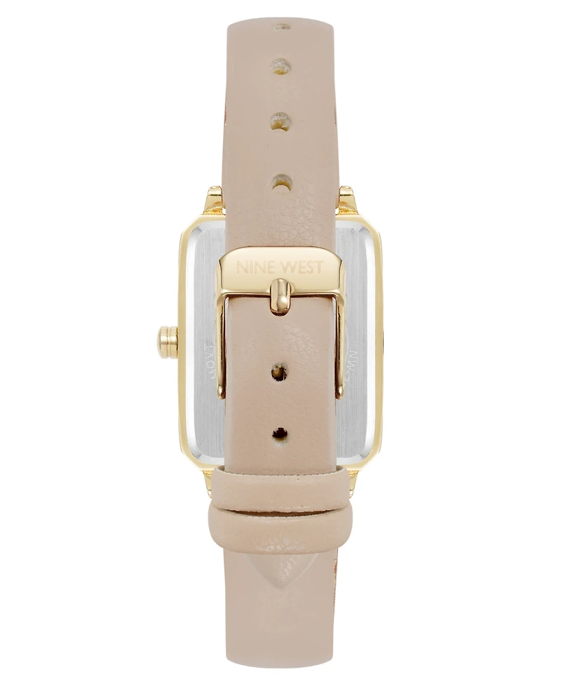 Nine West Women's Quartz Petite Cream Leather and Gold-Tone Watch, 25mm