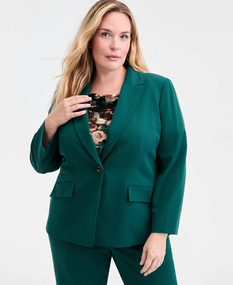 Kasper Plus Stretch Crepe One-Button Jacket