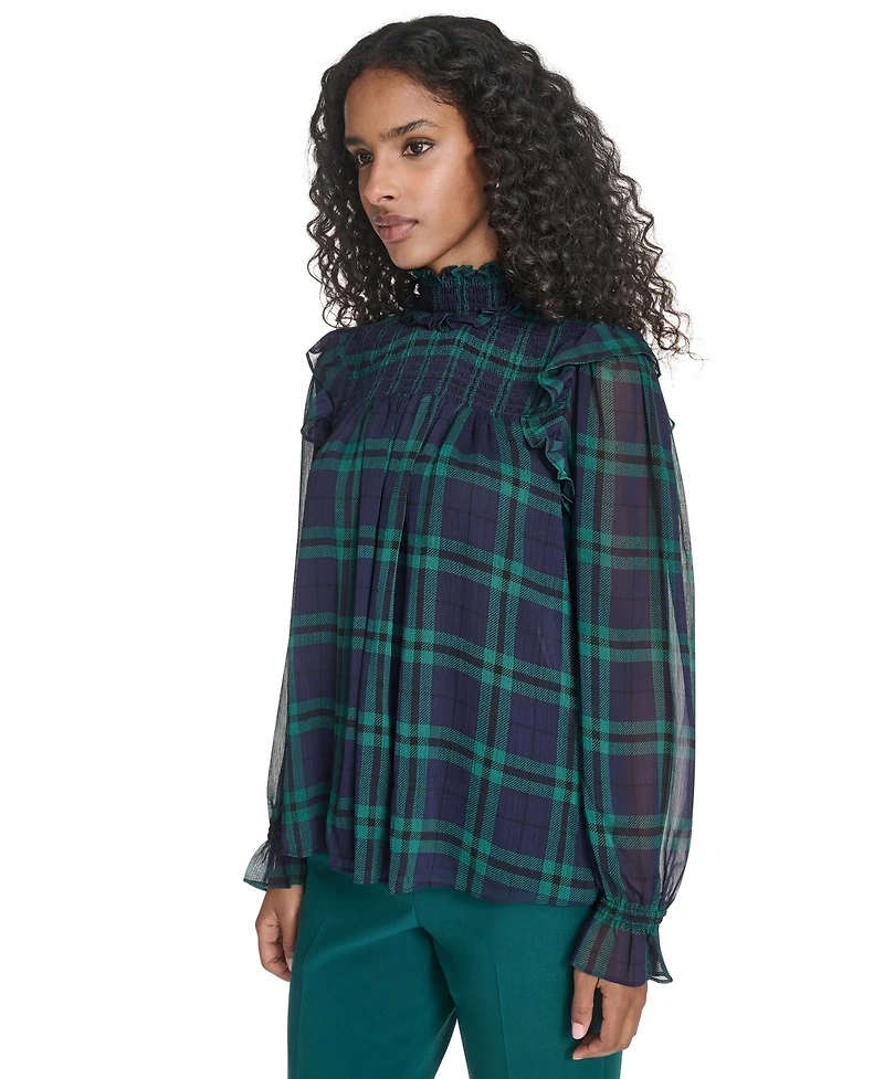 Tommy Hilfiger Women's Plaid Peasant Mock Neck Top