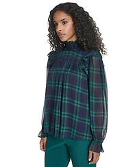 Tommy Hilfiger Women's Plaid Peasant Mock Neck Top