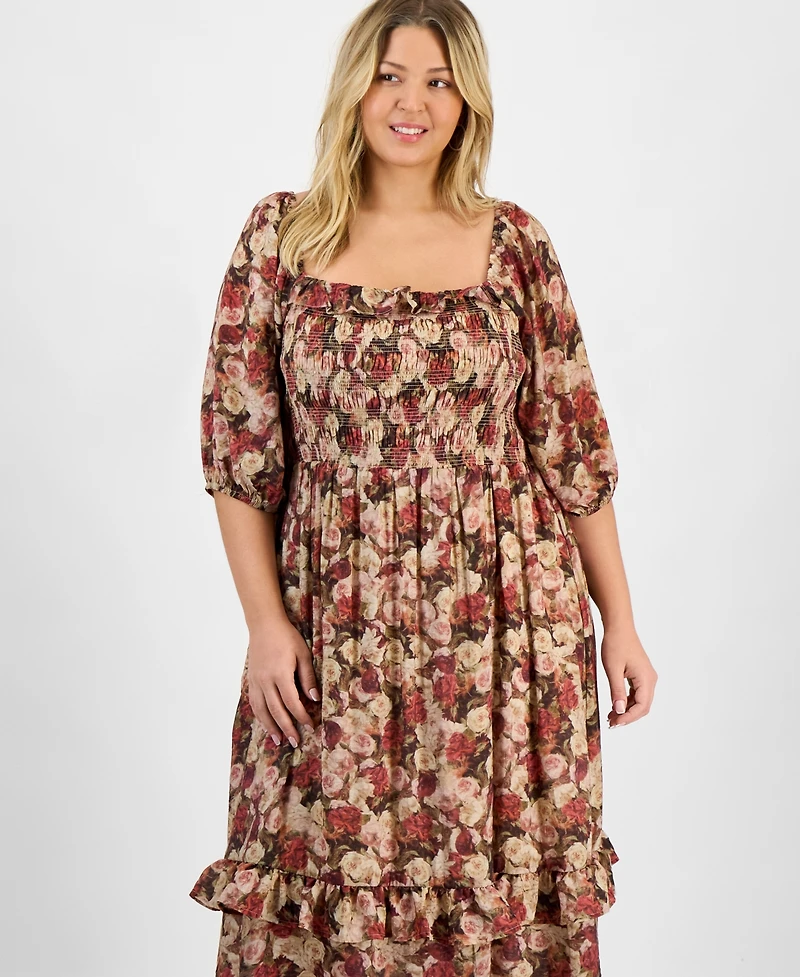 And Now This Trendy Plus Size Printed Puff-Sleeve Maxi Dress, Macy's Exclusive