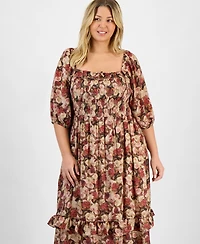 And Now This Trendy Plus Size Printed Puff-Sleeve Maxi Dress, Macy's Exclusive