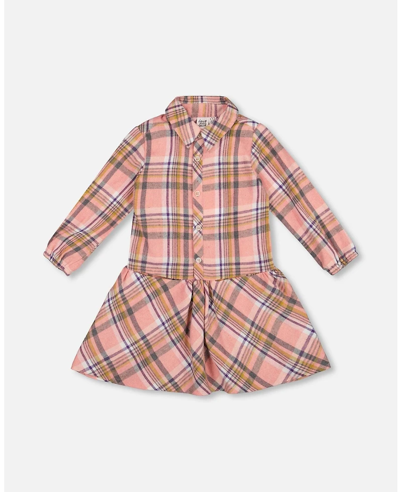 Deux par Big Girls Shirt Plaid Dress with Frill Pink, Yellow and Gray