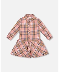 Deux par Big Girls Shirt Plaid Dress with Frill Pink, Yellow and Gray