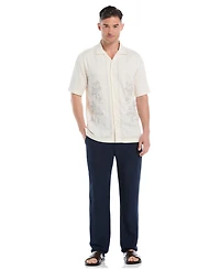 Cubavera Men's Embroidered L-Shape Short Sleeve Button Down Shirt