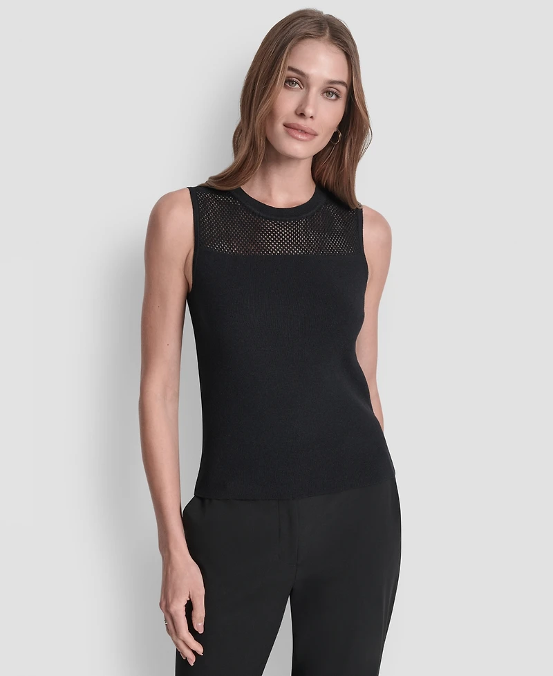 Dkny Women's Sleeveless Mesh Yoke Sweater