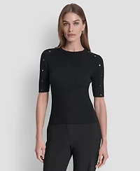 Dkny Women's Button Detail Short Sleeve Sweater