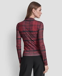 Dkny Women's Long Sleeve Fitted Funnel Neck Tissue Mesh Top