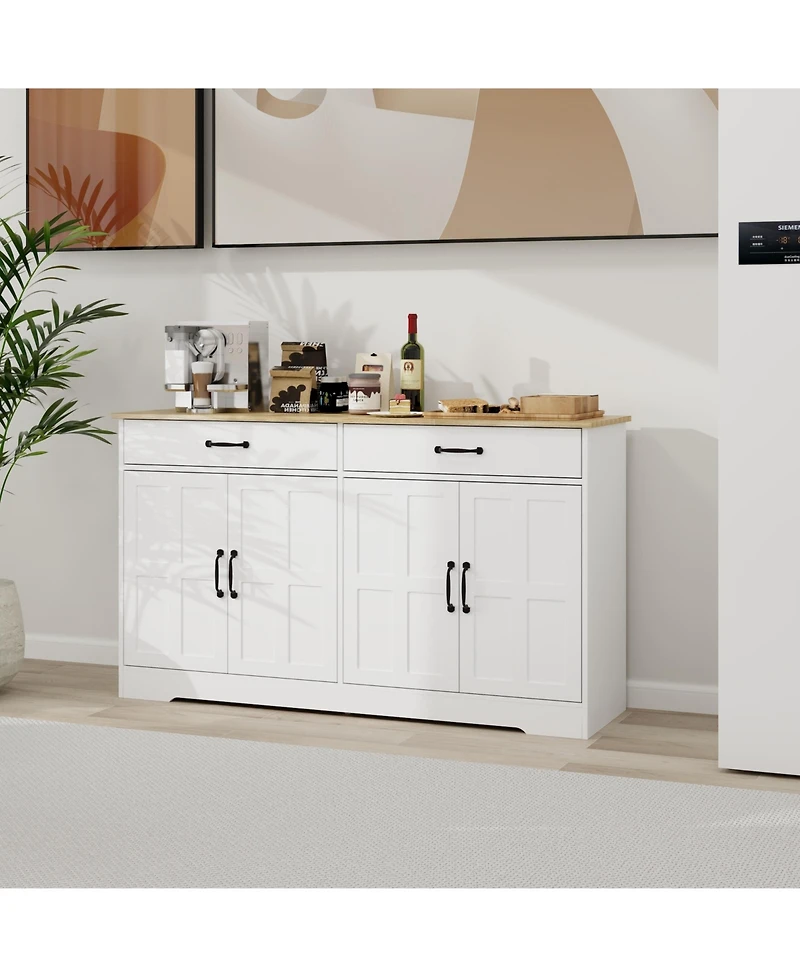 Casainc 55.91" Farmhouse Sideboard Buffet Cabinet with 2 Drawers and 4 Doors for Dining Storage