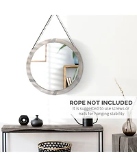 Homcom 30.75" Wood Wall Mirror, Round Mirror for Wall Living Room, Natural
